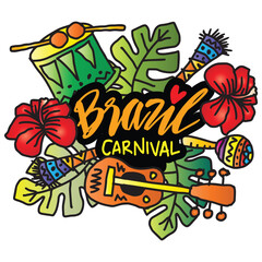 Brazil Carnival doodle hand drawn lettering. Vector illustration.