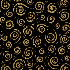 Fototapeta premium Glittering Gold Swirls on Black Background 