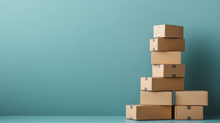 Stacked cardboard boxes against a teal background.