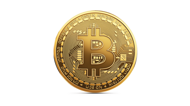 Gold coin Bitcoin isolated on a white background