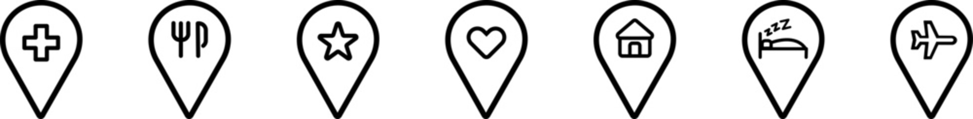 Map point location markers. Map pin with different location. Location map icon.