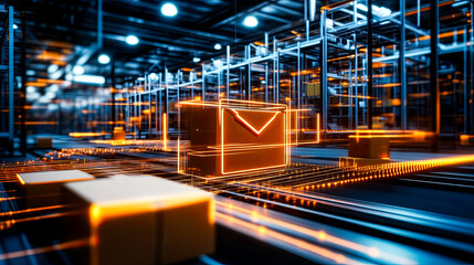 Smart warehouse management system using augmented reality technology to identify package picking and delivery . Future concept of supply chain and logistic busines