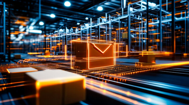 Smart warehouse management system using augmented reality technology to identify package picking and delivery . Future concept of supply chain and logistic busines