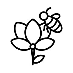 bee on a flower icon, bee on a flower line art - simple line art of bee on a flower, perfect for bee on a flower logos and icons and themed design