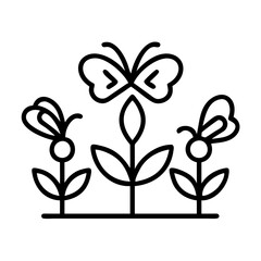 butterfly garden icon, butterfly garden line art - simple line art of butterfly garden, perfect for butterfly garden logos and icons and themed design