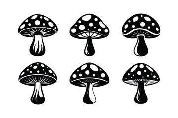 Mushroom (Agaricus bisporus) design, labeled silhouette vector illustration