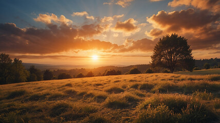 Stunning sunset over the meadow