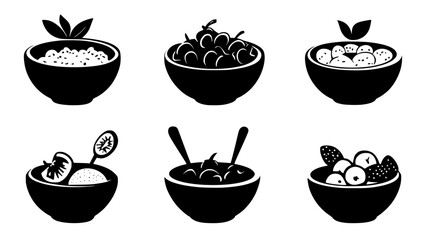 Collection of Oatmeal with fruit and nuts icons, Oatmeal with fruit and nuts vectorized seamless pattern