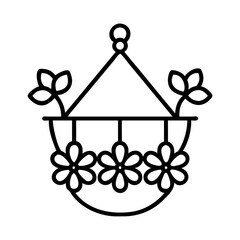 hanging flower basket icon, hanging flower basket line art - simple line art of hanging flower basket, perfect for hanging flower basket logos and icons and themed design