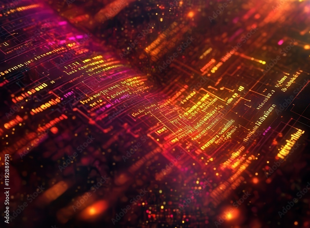 Poster vibrant abstract digital data flow with colorful light trails and lines representing technology, inf