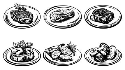Collection of Steak with Mushroom Sauce, vectorized food design