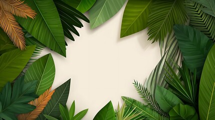 Lush tropical foliage border with blank center.