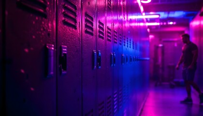 Obraz premium A view of a set of lockers.