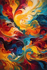 vibrant close fluid painterly swirls capturing colorful patterns textures dynamic abstract art display, artwork, aesthetic, design, beautiful, colors