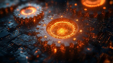 Glowing Gears and Levers Symbolizing Education Driving and Curiosity