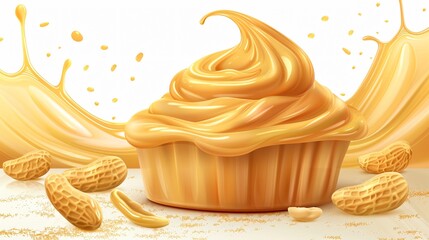 Creamy Peanut Butter on White Background Cartoon Vector Illustration