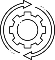 Company data analytics, processing line icon. Business research database analysis outline sign, company performance presentation or finance report infographics outline vector icon with gear cog wheel