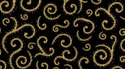 Glittering Gold Swirls on Black Background  
