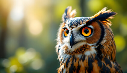 A Majestic Owl Portrait Captured in Nature with Striking Amber Eyes and Tactical Focus