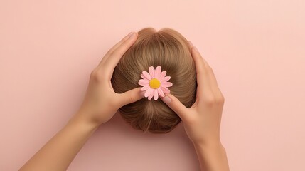 Woman's Hands Styling Hair with Flower