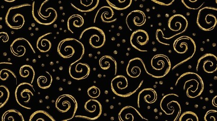 Glittering Gold Swirls on Black Background  
