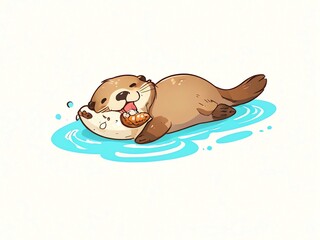 Adorable Otter Enjoying a Yummy Snack in the Water