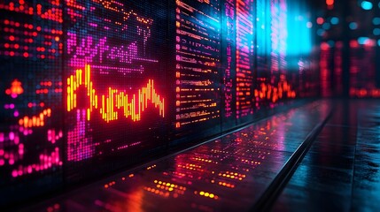 Glowing Digital Screens Displaying Transparent Business Equity Data Charts in Shareholder Meetings