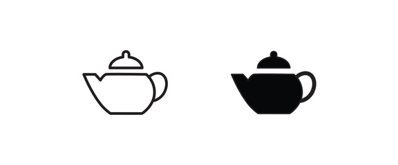 Hot drink sign. Coffee pot icon. Tea glass mug. Tea pot, kettle. Teapot icons button, vector, sign, symbol, logo, illustration, editable stroke, flat design style isolated on white linear pictogram