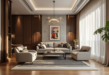 Art deco style interior design of modern living room. © Tuba