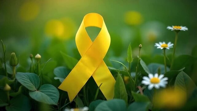 Yellow awareness ribbon representing sarcoma, bone cancer, genocide, suicide prevention, and troop support
