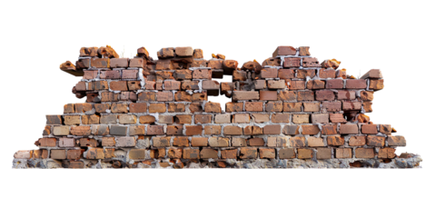 Damaged brown brick wall on a transparent background