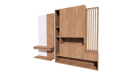  Illustration of a wardrobe with wooden material for a clothes holder on a white background