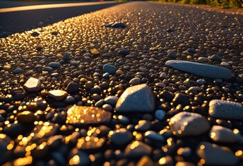 Fototapeta premium intricate close view diverse road surface textures capturing paving stones rich detail, asphalt, gravel, pebble, concrete, tar, crack, marks, pattern