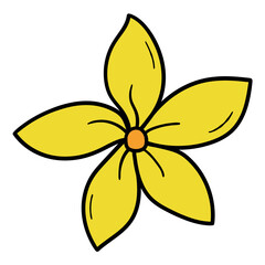 Hand drawn cartoon cute yellow spring flower on white background.