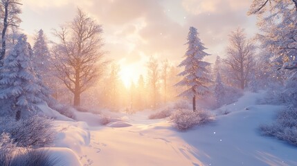 Fototapeta premium A Serene Winter Landscape Featuring a Snow-Covered Forest. Winter Season background