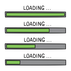 Hand drawn cartoon loading progress bars set on white background.