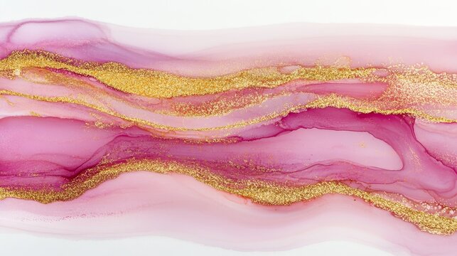 Rose pink liquid watercolor background with golden lines creating an elegant blush marble effect, for bridal wedding invitations, RSVP cards, menu designs with luxurious alcohol ink drawing style