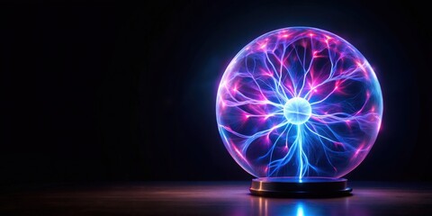Intriguing Plasma Sphere Glowing with Vibrant Neon Hues on Dark Surface