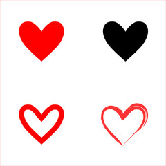 set of hearts isolated on white Love red black fill  stroke and artistic ink Vol10