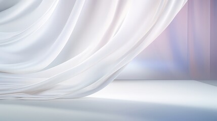 Fototapeta premium Elegant Flowing Drapery on a Stage Set Creating a Soft and Dreamy Atmosphere for Various Event Decorations and Artistic Displays