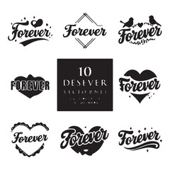 Unique brushpen lettering forever together. Coligrafic composition for Always and forever infinity sign design word laser cut heart shape text orever word - continuous one line with word. Minimalistic