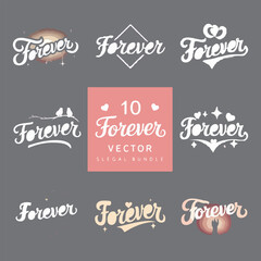Unique brushpen lettering forever together. Coligrafic composition for Always and forever infinity sign design word laser cut heart shape text orever word - continuous one line with word. Minimalistic