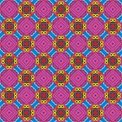 Seamless pattern with bright decorative circle elements on blue background. 