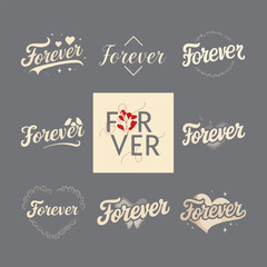 Unique brushpen lettering forever together. Coligrafic composition for Always and forever infinity sign design word laser cut heart shape text orever word - continuous one line with word. Minimalistic