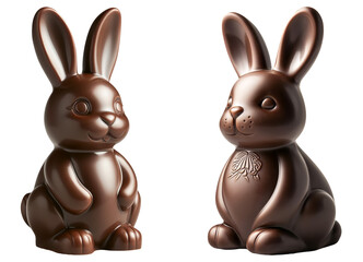 Obraz premium Chocolate Easter bunny figurines with smooth design isolated on a transparent background