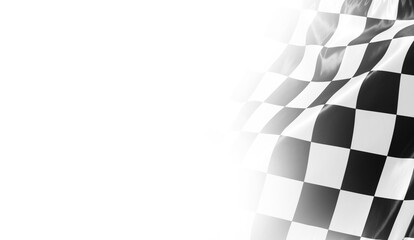 Racing flag with black and white checkers on white background. Banner design