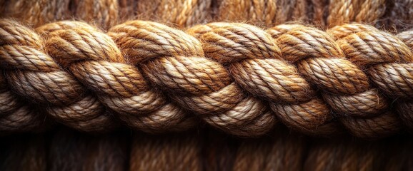 Close-up of a thick, braided, beige rope with a detailed texture.