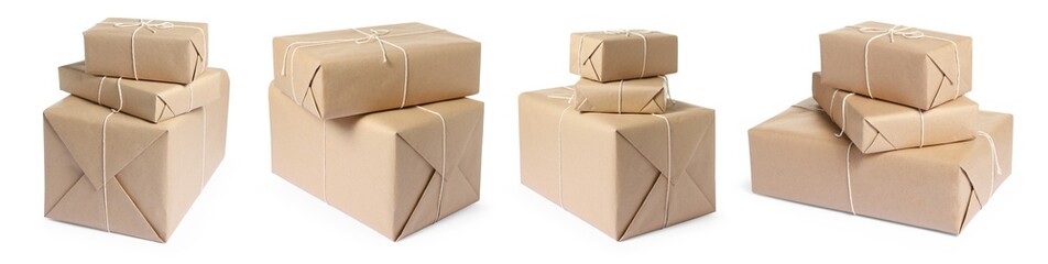 Fototapeta premium Many different parcels isolated on white, set