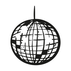 Hand drawn minimalist disco ball glass sparkling elements isolated sticker in whimsical monochrome retro vintage style.