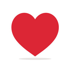 Red heart flat symbol with shadow. Love icon on white background.